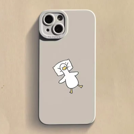 Cute Cartoon Lying Flat Duck Phone Case For iPhone 16 15 Pro Max 15 14 13 12 11 Pro Max X XS XR 7 8 15 Plus Soft Silicone Cover